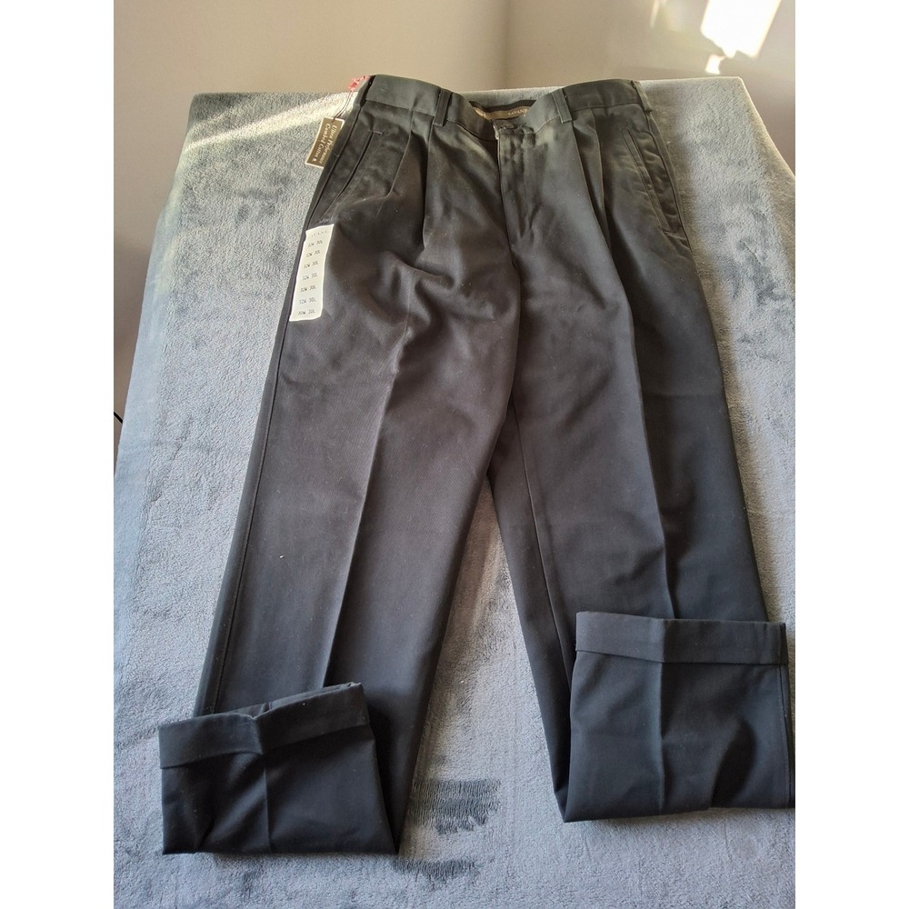 Savane Mens Pleated Dress Pants 32x30 Black Deep Dye Classic Fit Cuffed Chinos